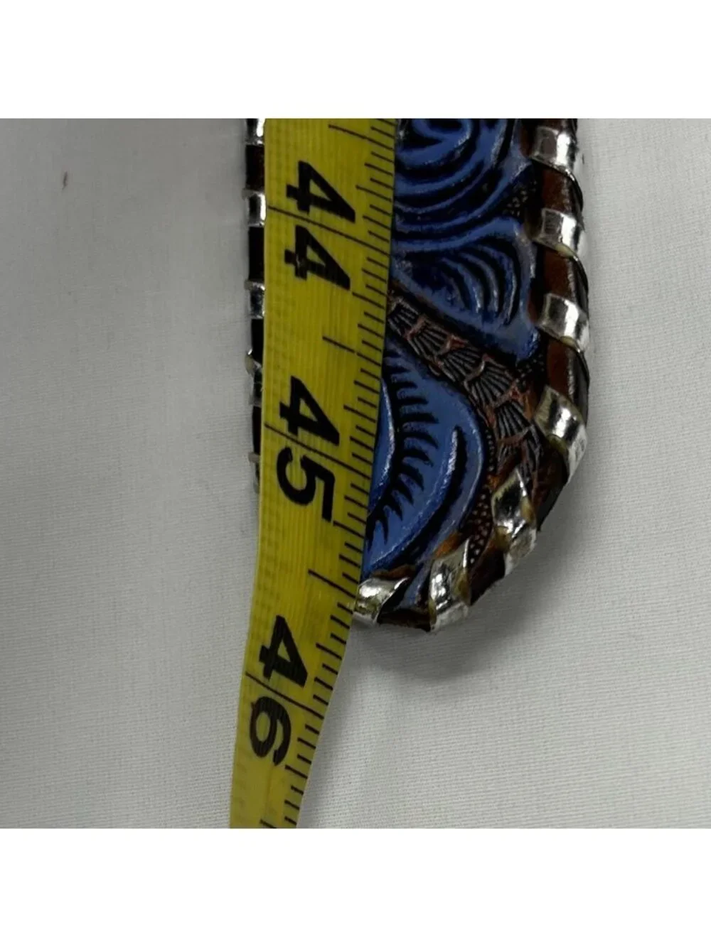 TONY LAMA VNT Leather Belt Blue Floral Tooling Silver Toned Lacing M 40